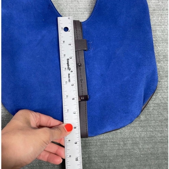 Halston Heritage Bag Womens Hobo Cobalt Blue Suede Brown Leather 2 Toned Slouch - Picture 11 of 15